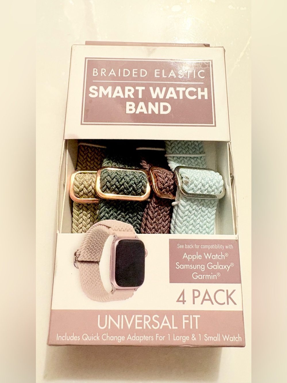 Braided Elastic Smart Watch
Strap Band 4 Pack Beige/ Green/Purple/Blue XWB6
